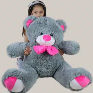 Oso de peluche grande 1,10m. gris y fucsia.