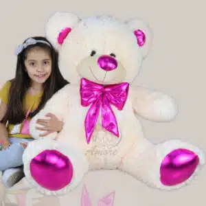Oso de peluche grande 1,20m. crema y fucsia