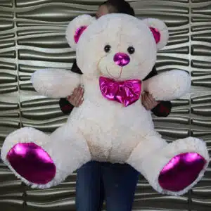 Oso de peluche grande 1,10m. Color crema y fucsia metalizado