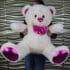 Oso de peluche grande 1,10m. Color crema y fucsia metalizado