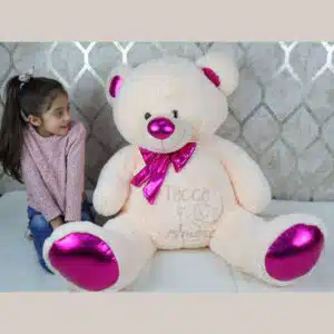 Oso de peluche grande 1,50m. Color crema con fucsia