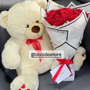 Oso 80cm Medida total  Marfil rojo personalizado en huellas