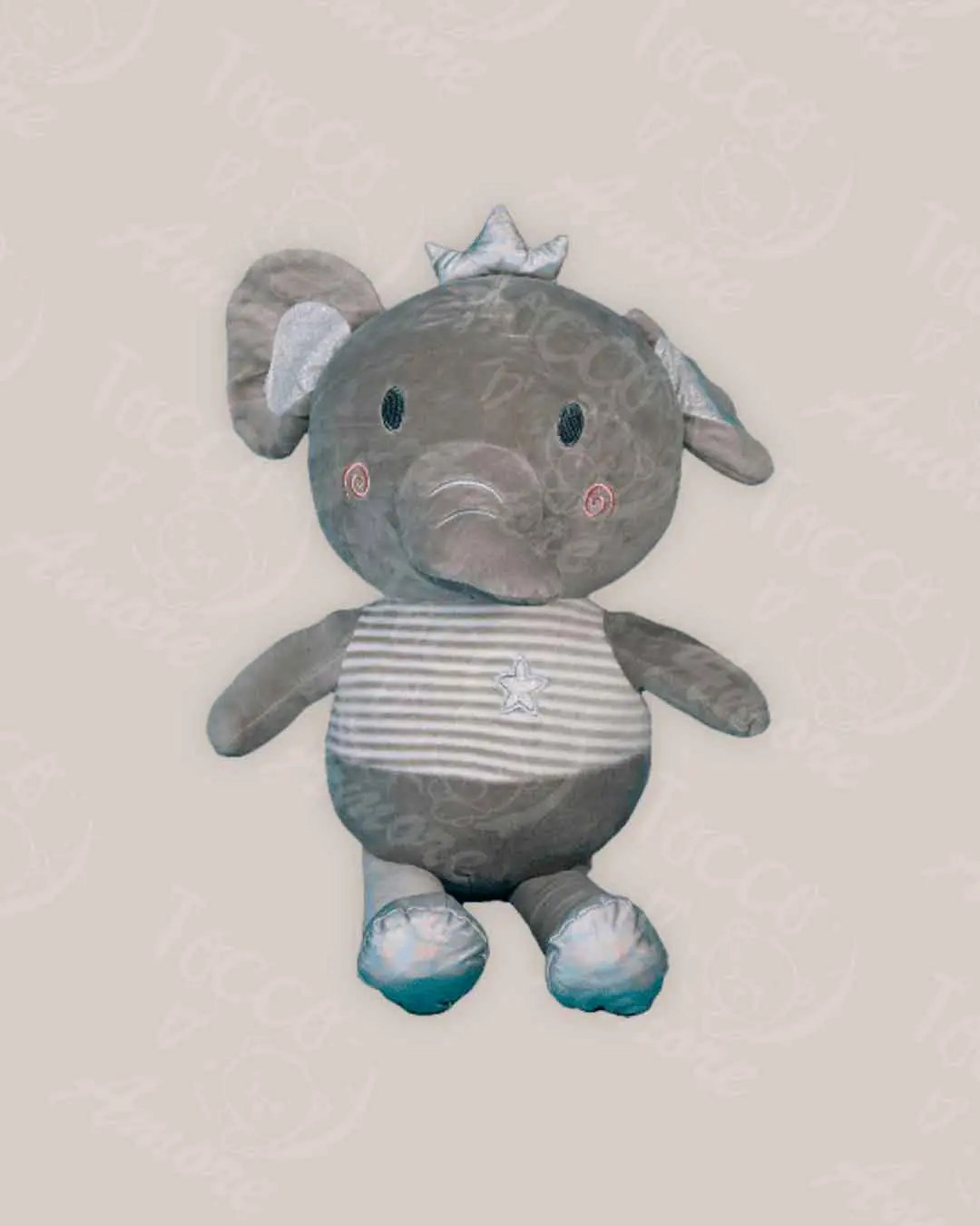Peluche de elefante gris de 70 cm con camiseta de rayas, regalo para mamá primeriza y el cuarto del bebé