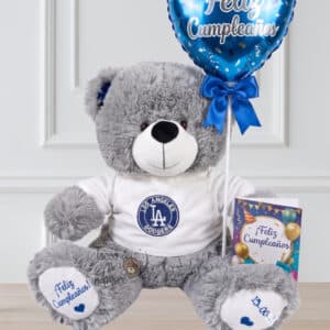 Oso de peluche 55cm Personalizado en Huellas y Camisa Color Gris y Azul