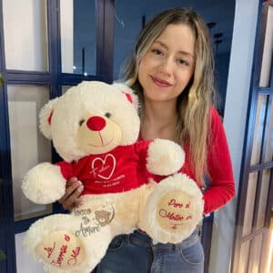 Oso de peluche 55cm Personalizado en Huellas y Camisa Color Crema