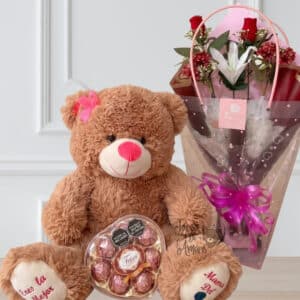 Oso de Peluche 55cm Café Día de la Madre con Chocolates y Flores