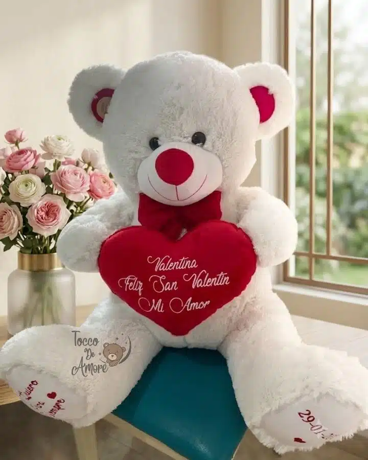 Peluche de San Valentín con corazón bordado